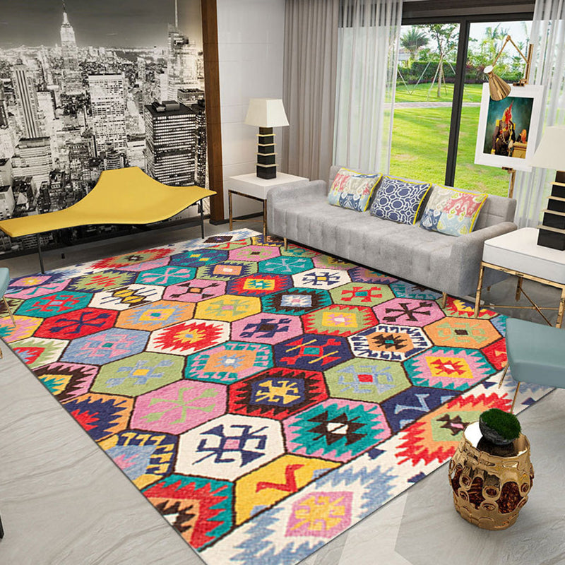 Tappeto multicolore tappeto tribale in poliestere del tappeto antiscivolo per animali domestici lavabili per la camera da letto