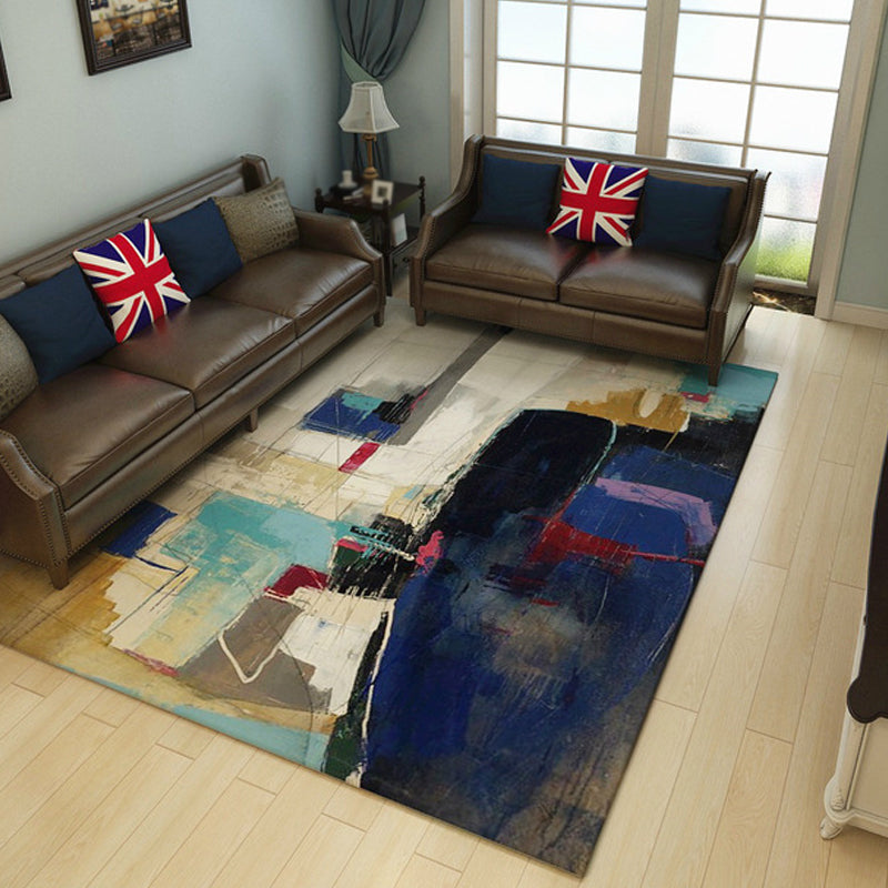 Multicolor Living Room Rug Minimalist Abstract Rug Polyester Washable Anti-Slip Backing Pet Friendly Carpet