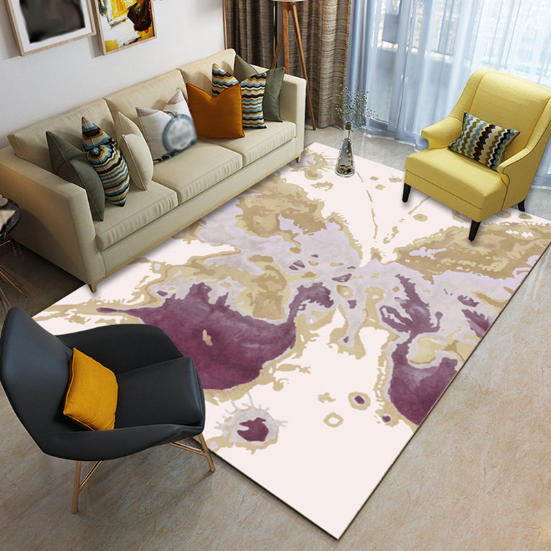 Multicolor Living Room Rug Minimalist Watercolor Pattern Rug Polyester Washable Anti-Slip Backing Pet Friendly Carpet