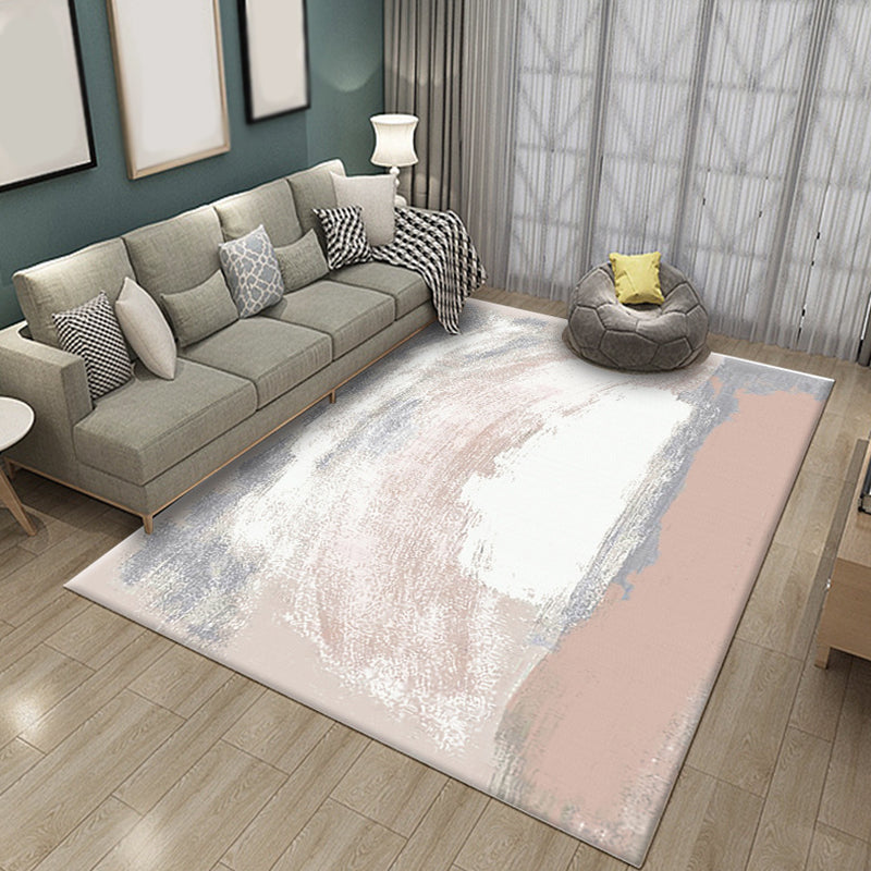 Simple Brushstroke Painting Pattern Rug Modern Rug Polyester Washable Non-Slip Backing Pet Friendly Carpet for Living Room