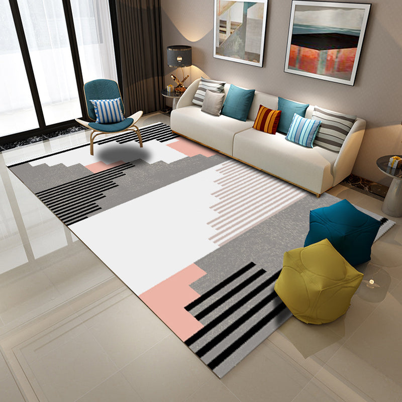 Modernist Geometric Pattern Rug Multicolor Polyester Rug Non-Slip Pet Friendly Washable Are Rug for Living Room