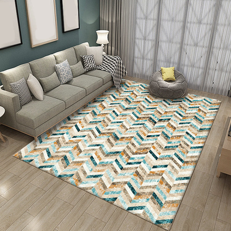 Multicolor Geometric Pattern Rug Polyester Rug Pet Friendly Washable Non-Slip Area Rug for Living Room