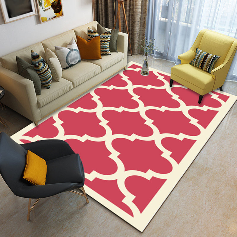 Modernist Geometric Ogee Pattern Rug Multicolor Polyester Rug Non-Slip Pet Friendly Washable Are Rug for Living Room