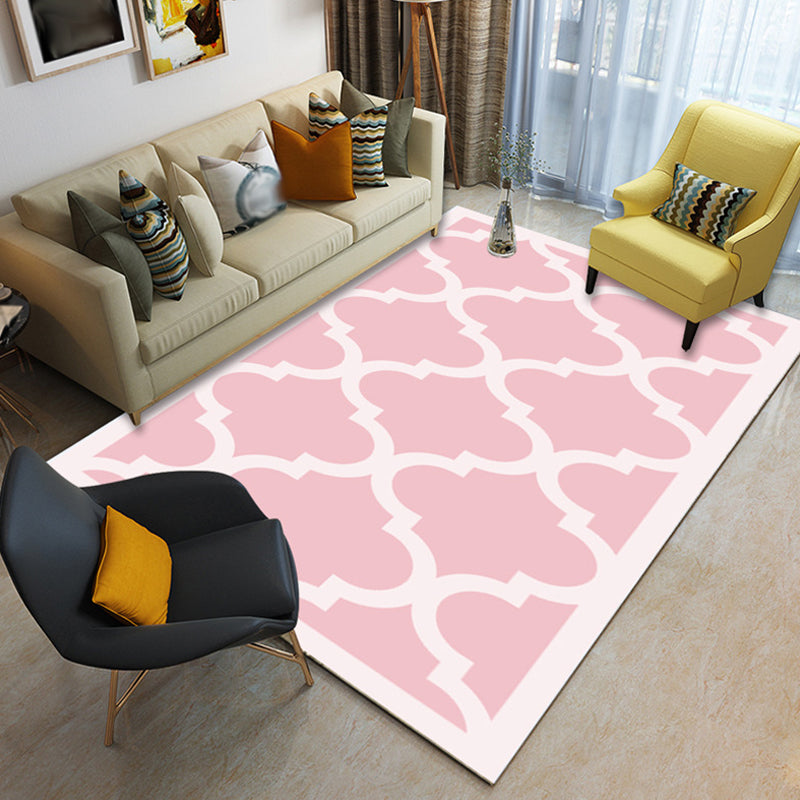 Modernist Geometric Ogee Pattern Rug Multicolor Polyester Rug Non-Slip Pet Friendly Washable Are Rug for Living Room
