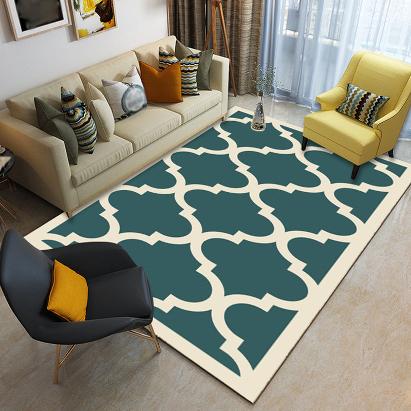 Modernist Geometric Ogee Pattern Rug Multicolor Polyester Rug Non-Slip Pet Friendly Washable Are Rug for Living Room