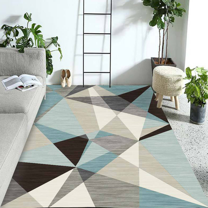Multicolor Geometric Pattern Rug Polyester Rug Pet Friendly Washable Non-Slip Area Rug for Living Room