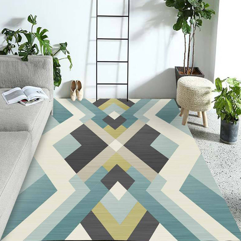 Multicolor Geometric Pattern Rug Polyester Rug Pet Friendly Washable Non-Slip Area Rug for Living Room