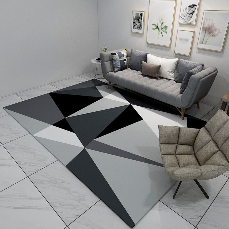 Modern Geometric Pattern Rug Multicolor Polyester Rug Non-Slip Pet Friendly Washable Are Rug for Living Room