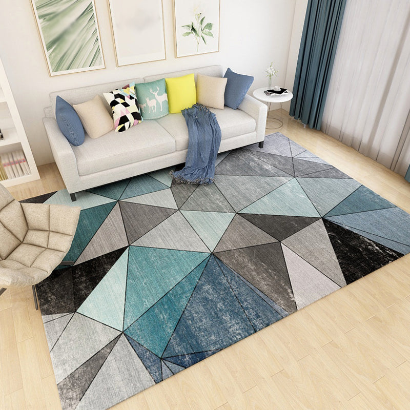 Modern Geometric Pattern Rug Multicolor Polyester Rug Non-Slip Pet Friendly Washable Are Rug for Living Room
