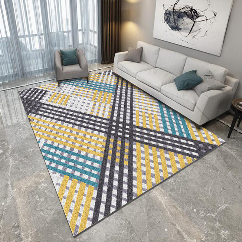 Casual Geometric Pattern Rug with Stripe Multicolor Modernism Rug Polyester Pet Friendly Washable Non-Slip Area Rug for Bedroom