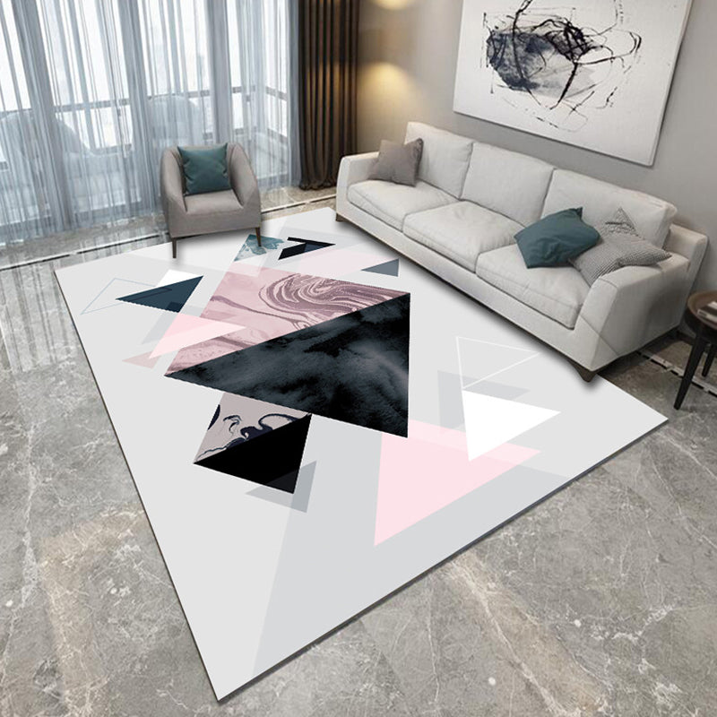 Casual Geometric Pattern Rug with Stripe Multicolor Modernism Rug Polyester Pet Friendly Washable Non-Slip Area Rug for Bedroom