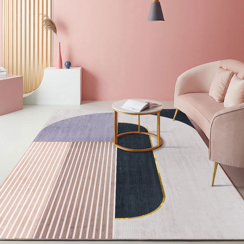 Multicolor Living Room Rug Minimalist Geometric and Striped Pattern Rug Polyester Washable Anti-Slip Backing Pet Friendly Carpet
