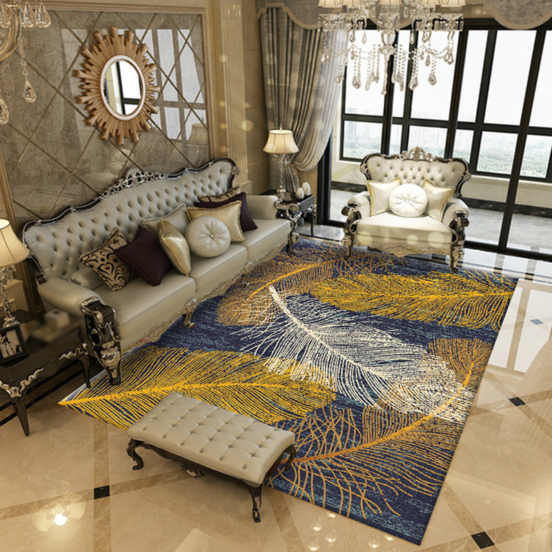 Multicolor Feather Pattern Rug Polyester Rug Pet Friendly Washable Non-Slip Area Rug for Living Room