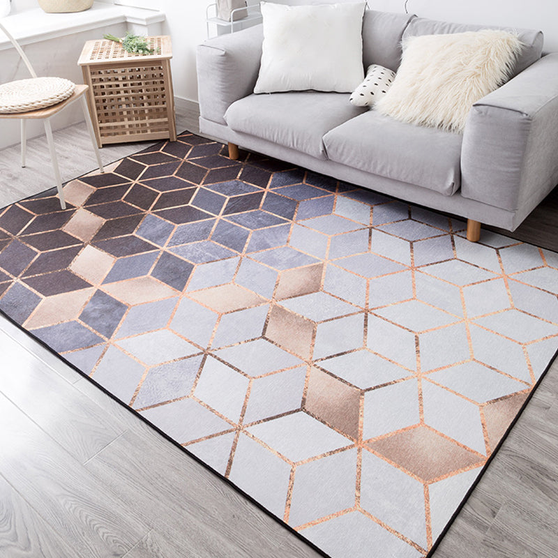 Purple Bedroom Rug Minimalist Geometric Pattern Rug Polyester Washable Anti-Slip Backing Pet Friendly Carpet