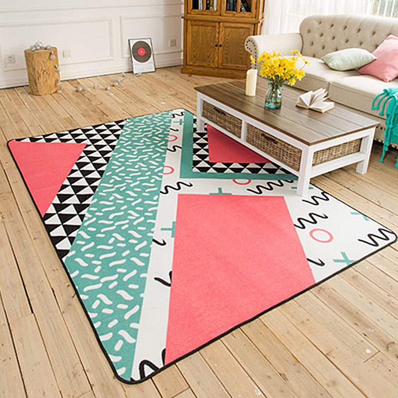 Multicolor Geometric Pattern Rug with Stripe Polyester Modern Rug Pet Friendly Washable Non-Slip Area Rug for Living Room