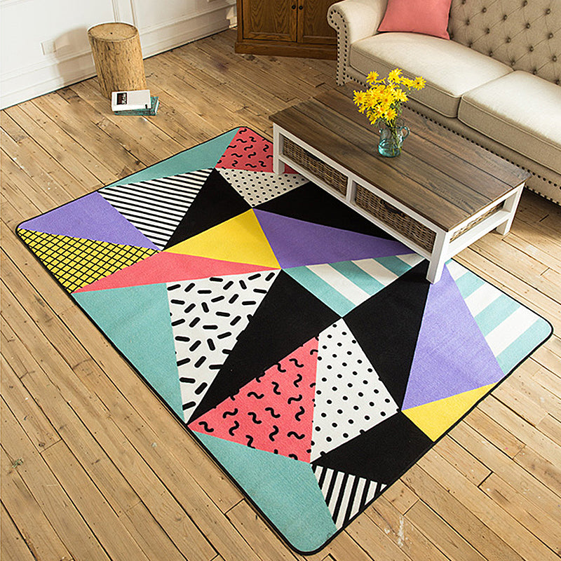 Multicolor Geometric Pattern Rug with Stripe Polyester Modern Rug Pet Friendly Washable Non-Slip Area Rug for Living Room