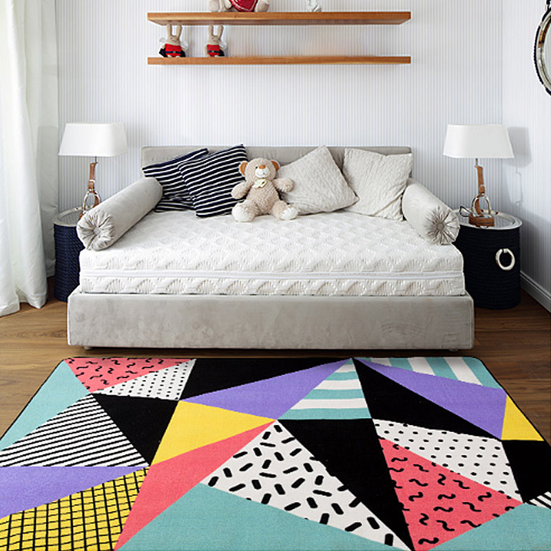 Multicolor Geometric Pattern Rug with Stripe Polyester Modern Rug Pet Friendly Washable Non-Slip Area Rug for Living Room