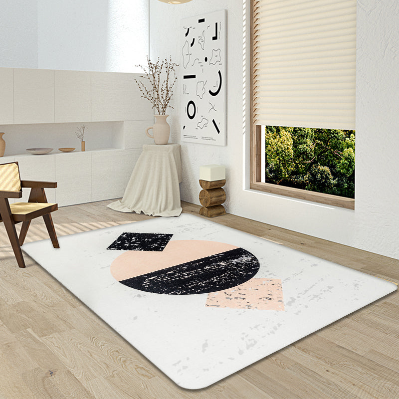 Modern Geometric Pattern Rug Grey Polyester Rug Non-Slip Pet Friendly Washable Are Rug for Living Room