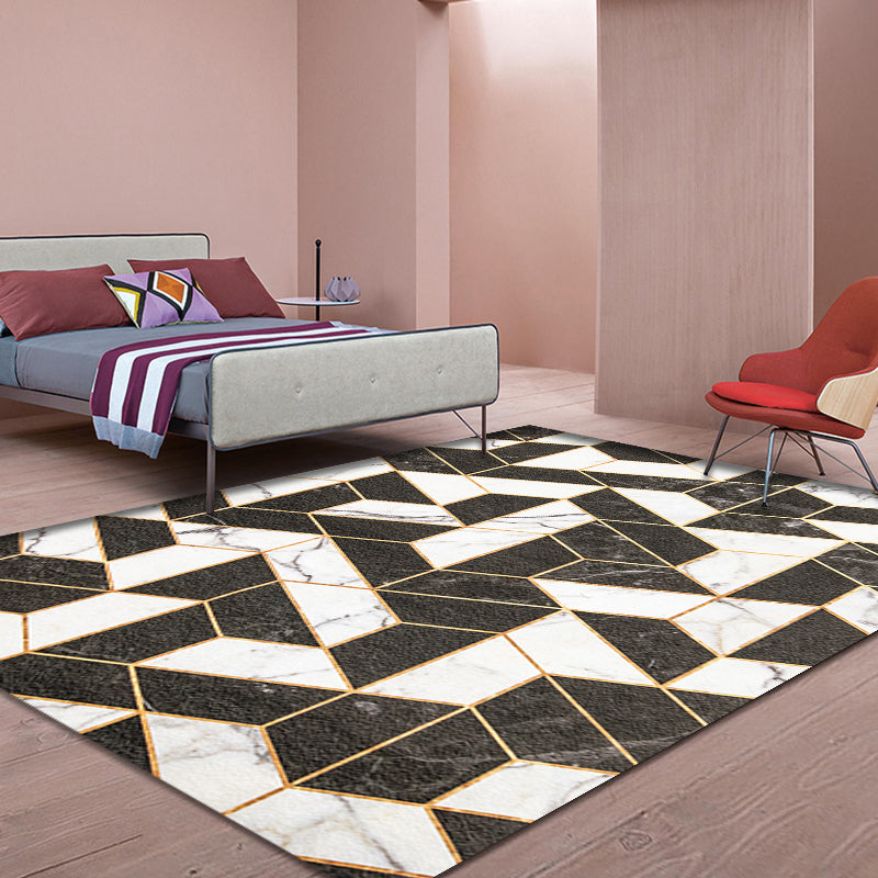 Unique Geometric Pattern Rug Grey Modernism Rug Polyester Pet Friendly Washable Non-Slip Area Rug for Bedroom