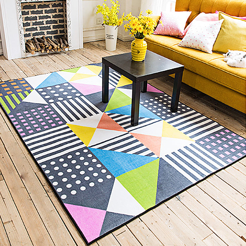 Multicolor Geometric Pattern Rug with Stripe Polyester Modern Rug Pet Friendly Washable Non-Slip Area Rug for Living Room
