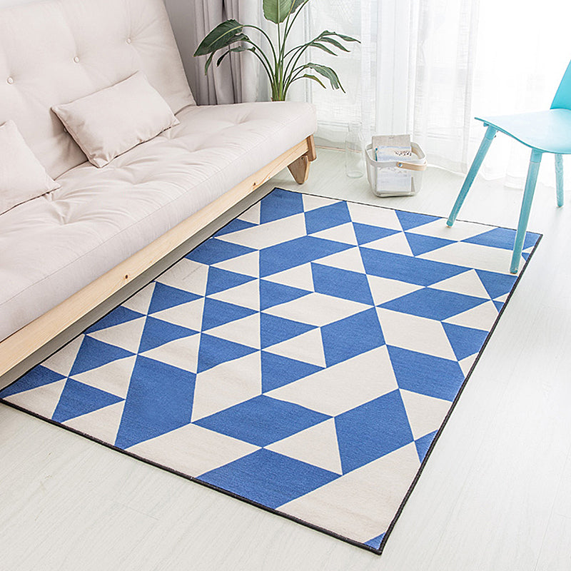 Gold and Blue Bedroom Rug Contemporary Geometric Pattern Rug Polyester Washable Anti-Slip Backing Pet Friendly Carpet