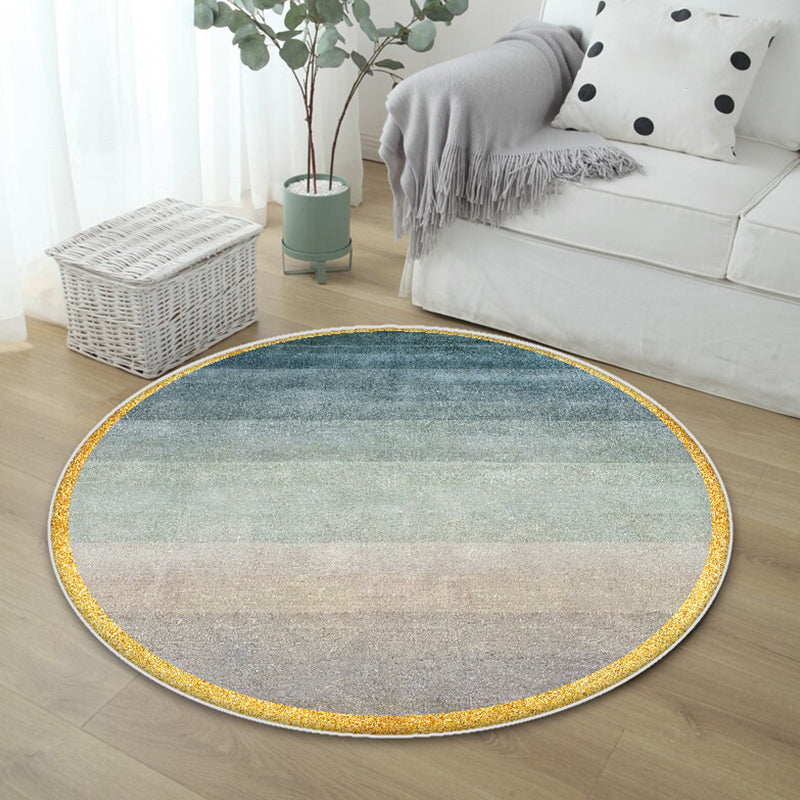 Casual Ombre Pattern Rug Blue Polyester Rug Non-Slip Pet Friendly Washable Are Rug for Living Room
