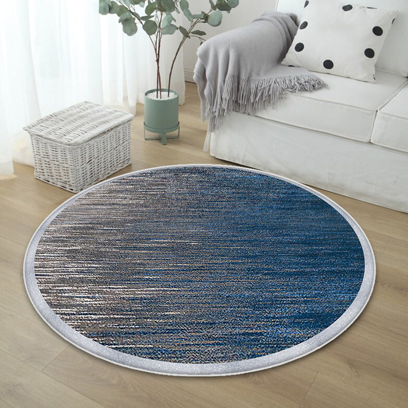 Casual Ombre Pattern Rug Blue Polyester Rug Non-Slip Pet Friendly Washable Are Rug for Living Room