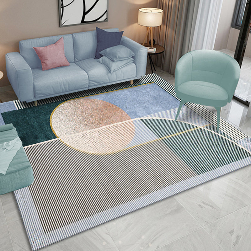 Novelty Geometric Pattern Rug with Stripe Multicolor Polyester Rug Non-Slip Pet Friendly Washable Are Rug for Living Room