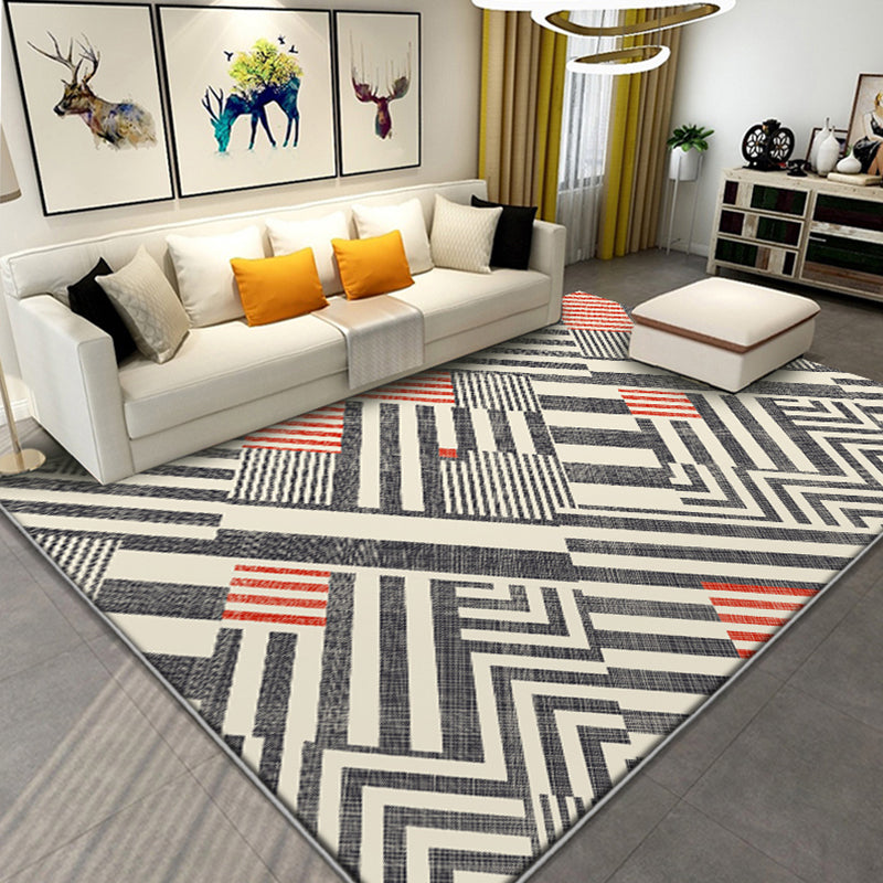 Novelty Geometric Pattern Rug with Stripe Multicolor Polyester Rug Non-Slip Pet Friendly Washable Are Rug for Living Room
