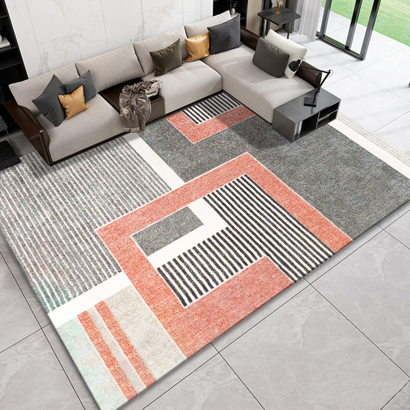 Novelty Geometric Pattern Rug with Stripe Multicolor Polyester Rug Non-Slip Pet Friendly Washable Are Rug for Living Room