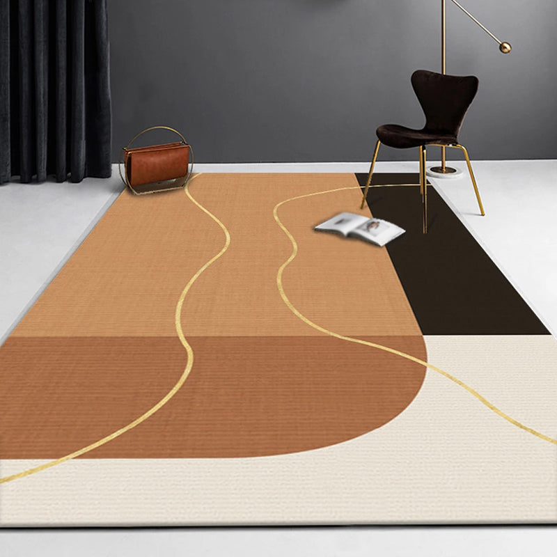 Multicolor Living Room Rug Minimalist Colorblock Rug Polyester Washable Anti-Slip Backing Pet Friendly Carpet