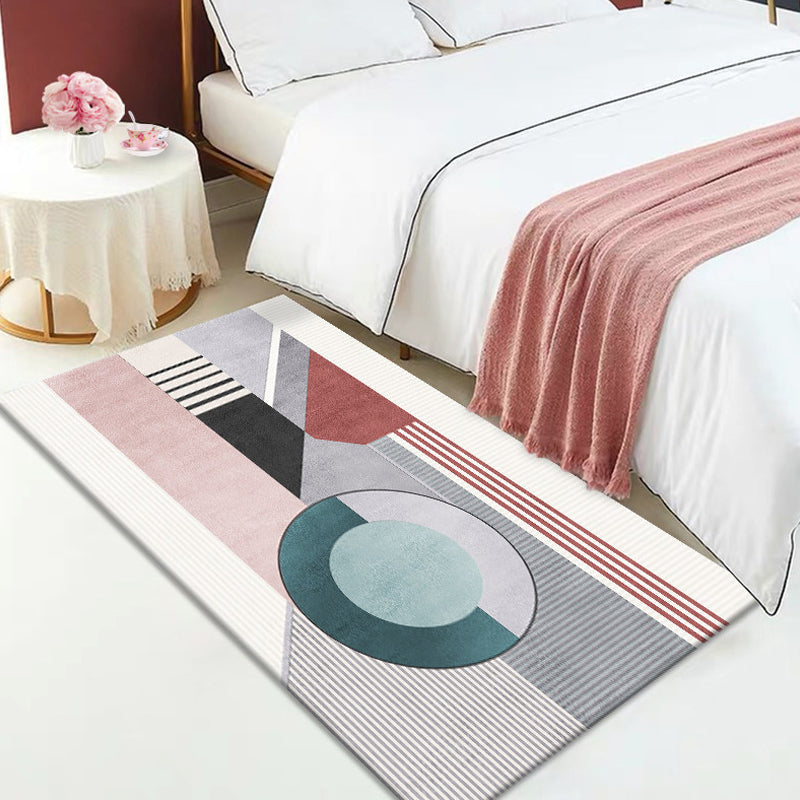 Modernist Geometric Pattern Rug with Stripe Multicolor Polyester Rug Non-Slip Pet Friendly Washable Are Rug for Bedroom