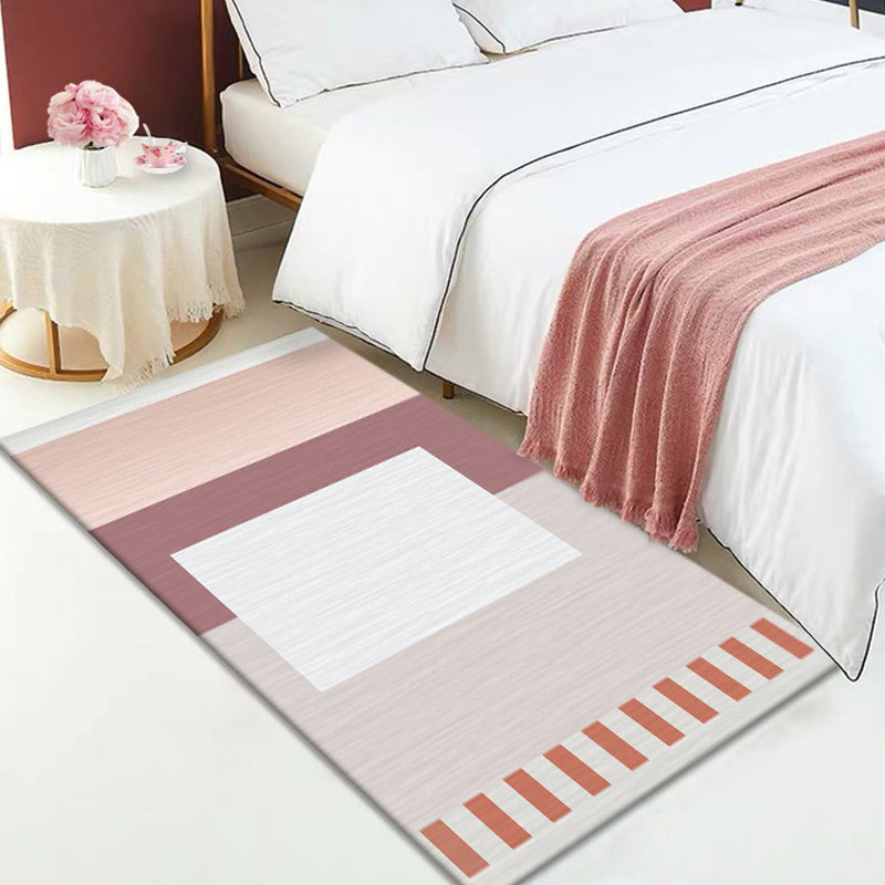 Modernist Geometric Pattern Rug with Stripe Multicolor Polyester Rug Non-Slip Pet Friendly Washable Are Rug for Bedroom