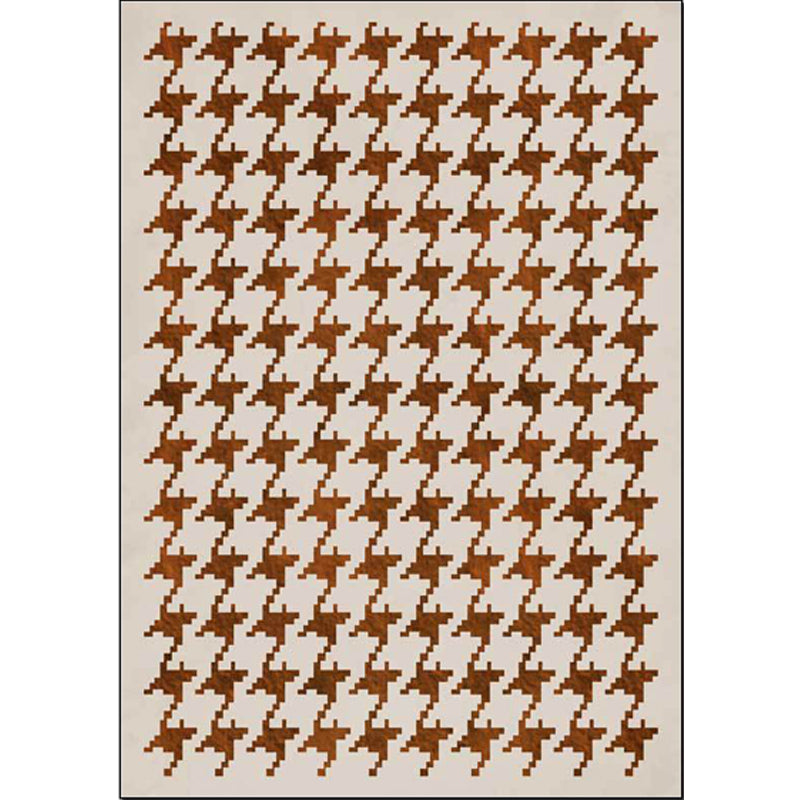 Modernist Houndstooth Pattern Rug Orange Red Polyester Rug Non-Slip Pet Friendly Washable Are Rug for Bedroom