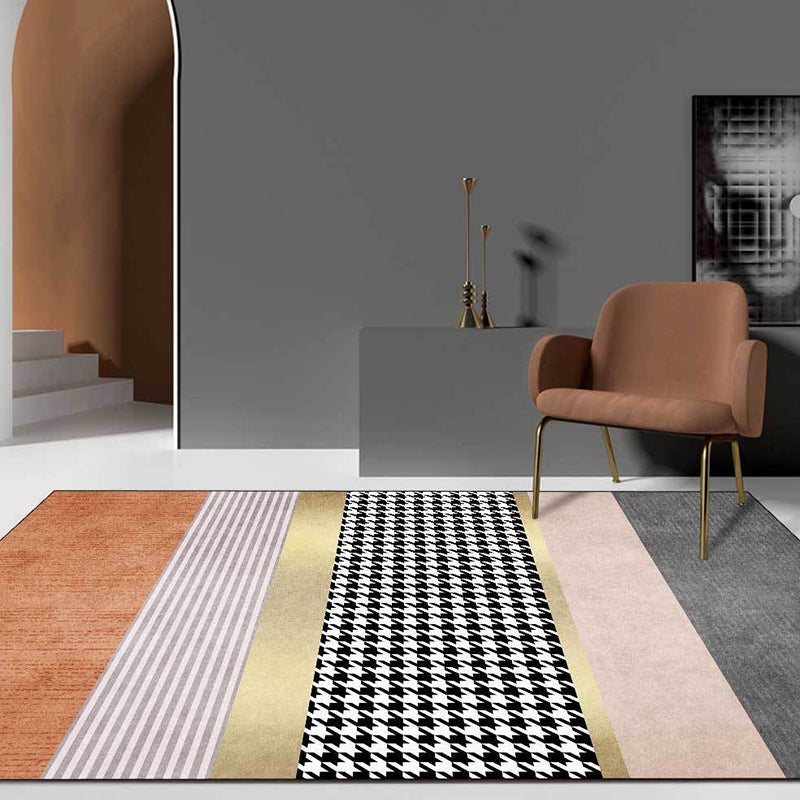 Modernist Houndstooth Pattern Rug Orange Polyester Rug Non-Slip Pet Friendly Washable Are Rug for Bedroom