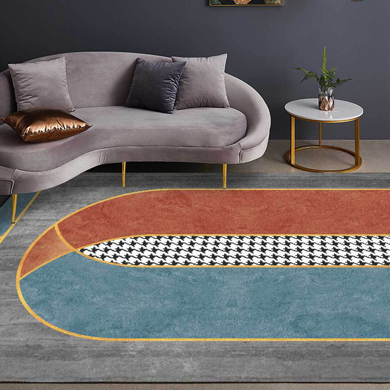 Stylish Geometric Pattern Rug with Houndstooth Grey Modern Rug Polyester Pet Friendly Washable Non-Slip Area Rug for Bedroom