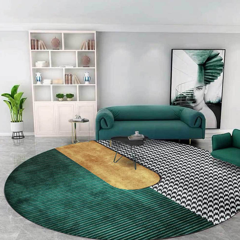 Green Living Room Rug Modernism Houndstooth Pattern Rug Polyester Washable Anti-Slip Backing Pet Friendly Carpet