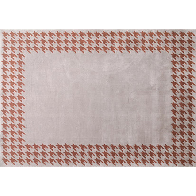 Stylish Houndstooth Pattern Rug Orange-Red Modern Rug Polyester Pet Friendly Washable Non-Slip Area Rug for Bedroom