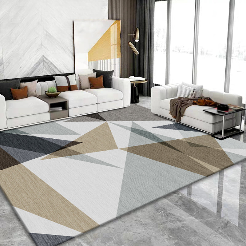 Modernist Geometric Pattern Rug Brown Polyester Rug Non-Slip Pet Friendly Washable Are Rug for Bedroom