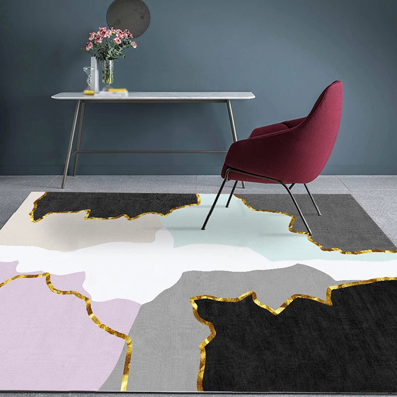 Modernist Colorblock Rug Multicolor Polyester Rug Non-Slip Pet Friendly Washable Are Rug for Bedroom