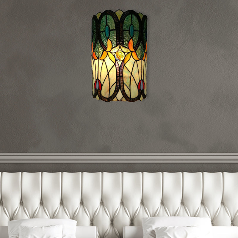 Column Wall Sconce Tiffany Stained Glass 2 Lights Wall Mount Light for Living Room