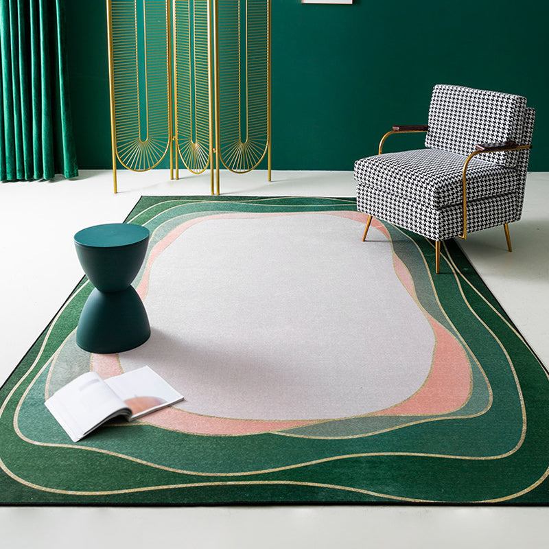 Modernism Abstract Rug Green Chenille Rug Non-Slip Pet Friendly Washable Area Rug for Bedroom