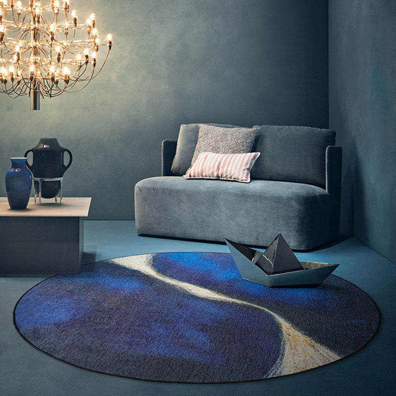Blue Living Room Rug Modernist Abstract Rug Polyester Washable Anti-Slip Backing Pet Friendly Carpet