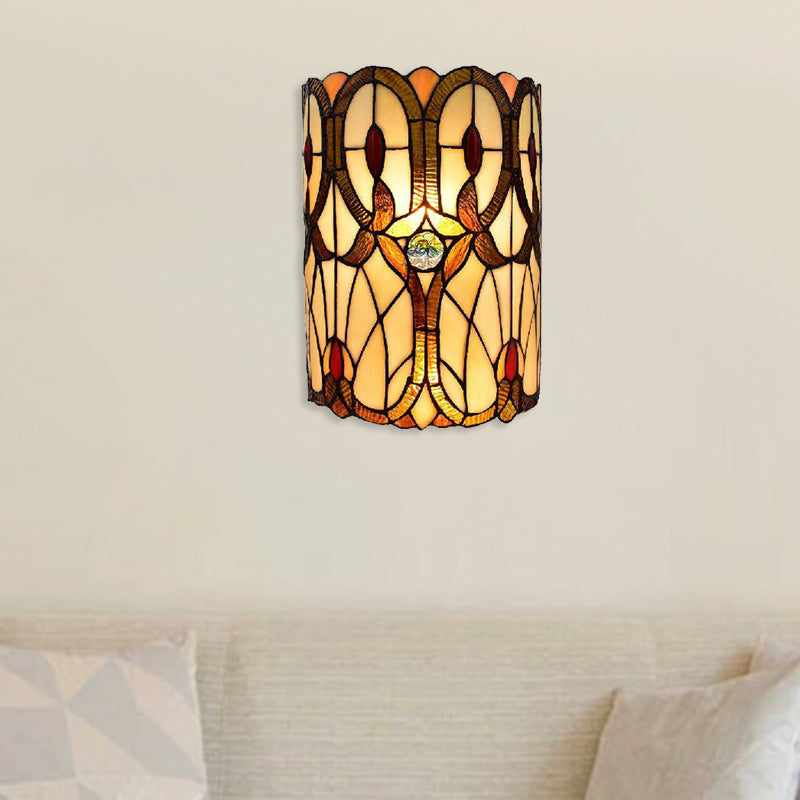 Victorian Style Wall Sconce 1 Light Stained Glass Wall Mount Light in Brown for Bedroom