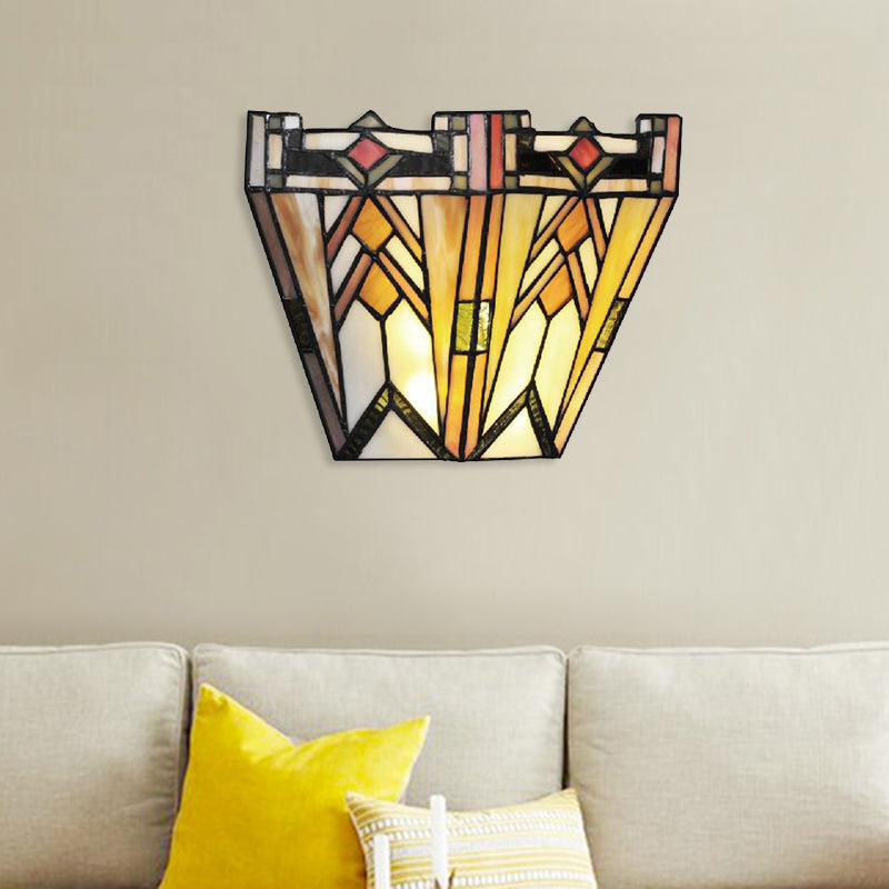 Craftsman Geometric Wall Lamp Stained Glass 1 Light Sconce Lighting in Beige for Living Room