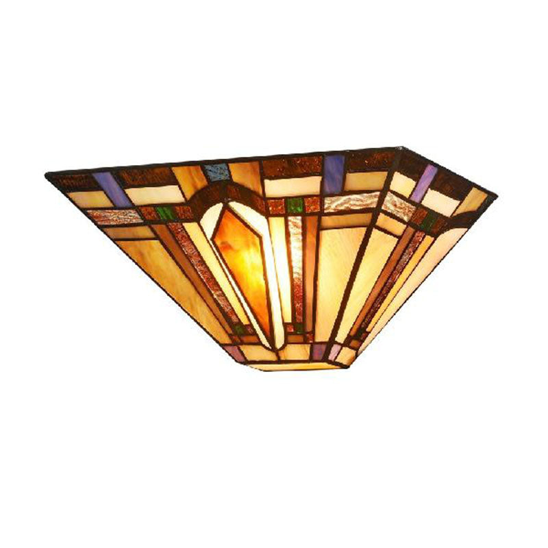 1 Light Geometric Wall Light Craftsman Stained Glass Wall Sconce Light in Brown for Restaurant
