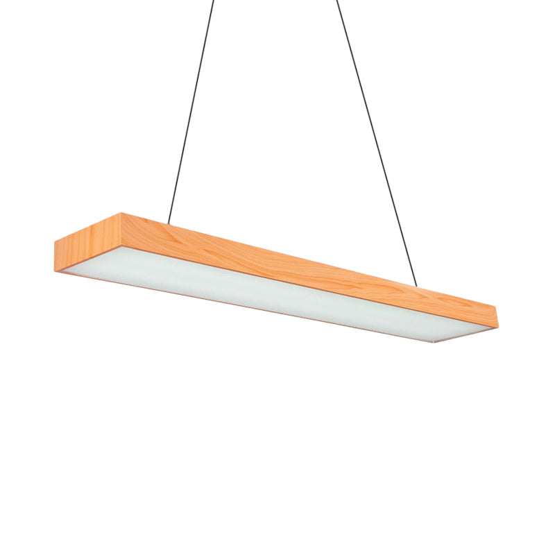 Minimal Rectangular Pendant Lamp Wooden Led 4"/8"/12" Wide Office Hanging Ceiling Lamp in Beige, A/B
