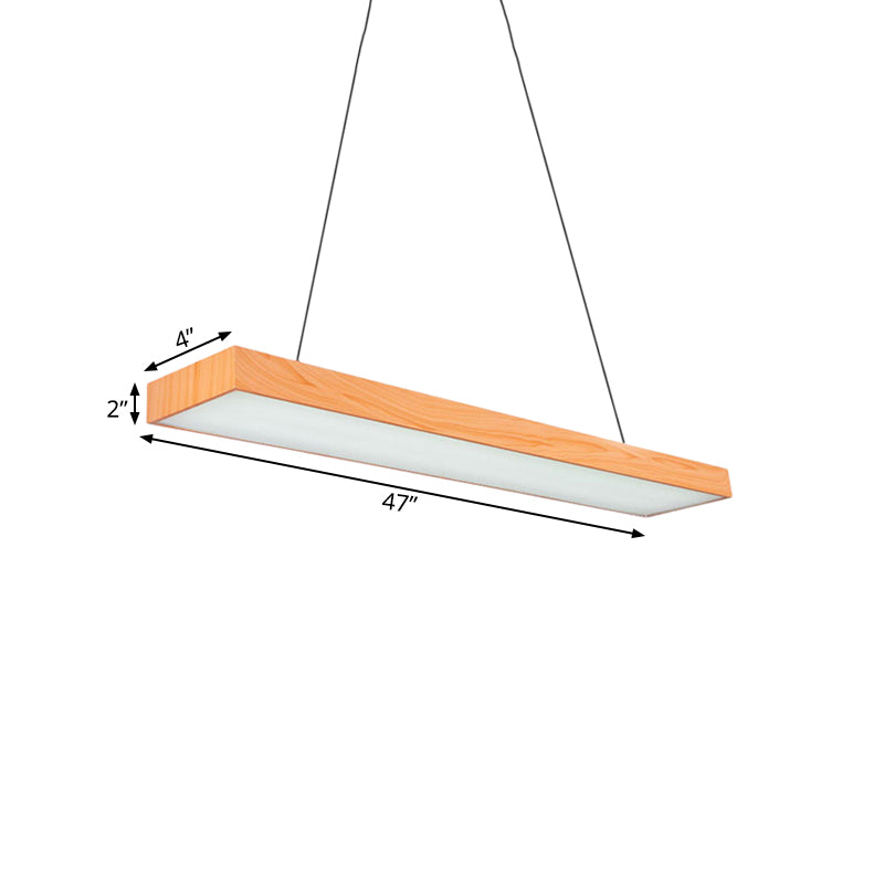 Minimal Rectangular Pendant Lamp Wooden Led 4"/8"/12" Wide Office Hanging Ceiling Lamp in Beige, A/B