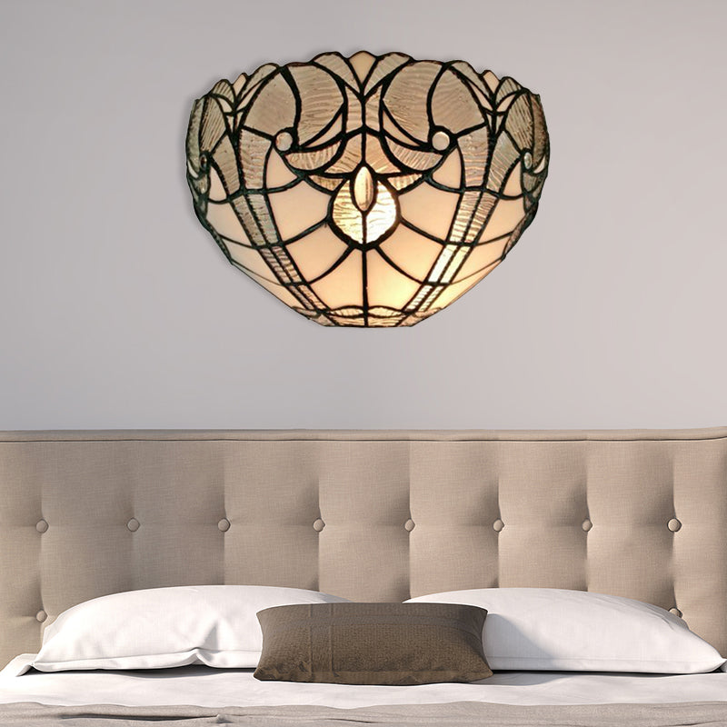 Traditional Bowl Wall Sconce Stained Glass 1 Head Mini Wall Lighting for Living Room