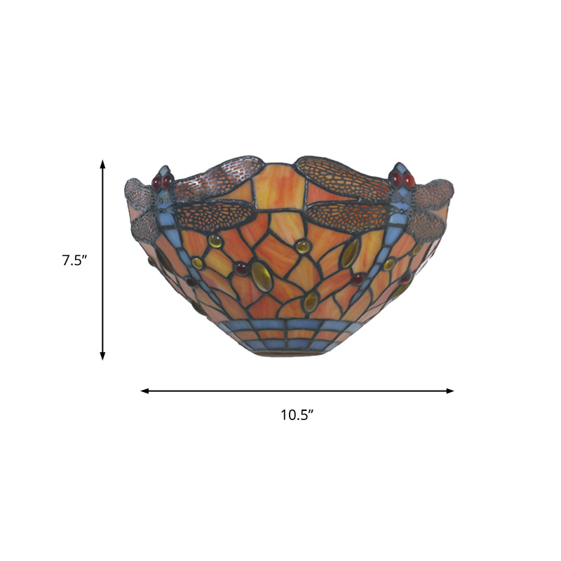 Dragonfly Wall Lighting Tiffany Style Stained Glass 1 Light Wall Sconce Lighting in Orange